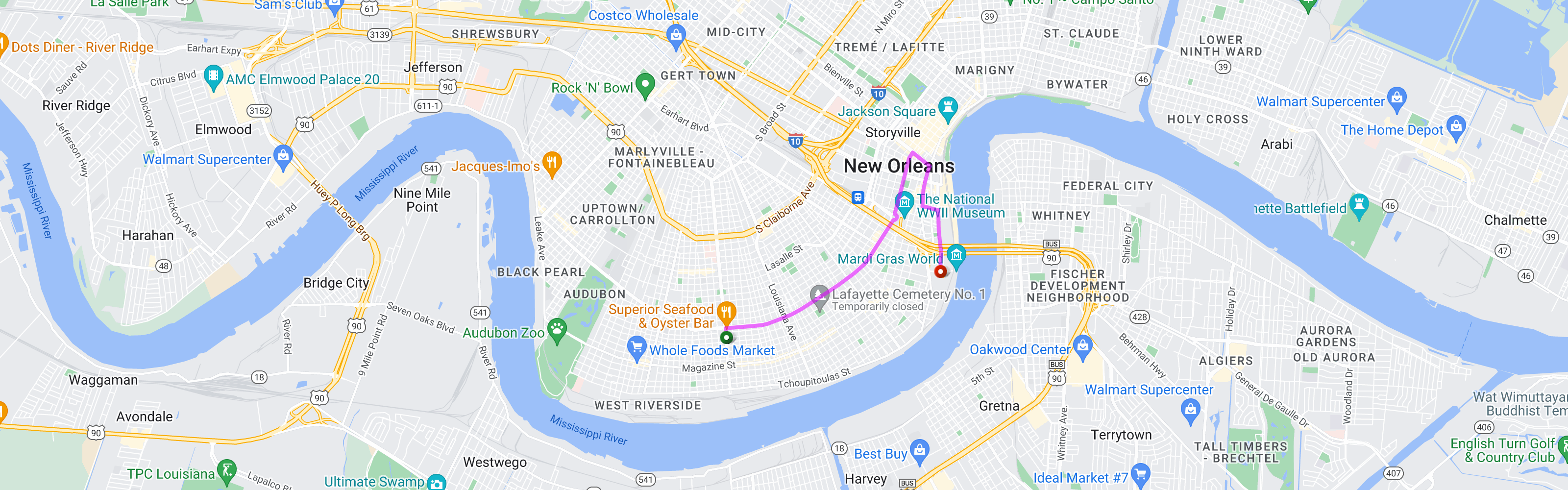 mardi gras bacchus parade route