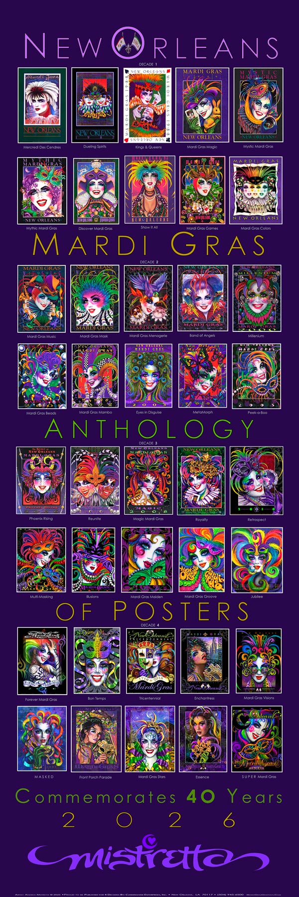 40 YEARS of POSTERS on
ONE MARDI GRAS PRINT in 2026
Grand Finale “THE ANTHOLOGY”
