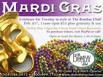 Mardi Gras at the Bombay Club in the French Quarter