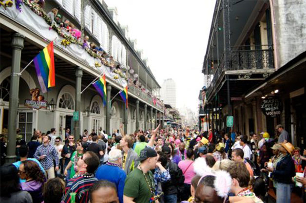 Bourbon Street during Mardi Gras